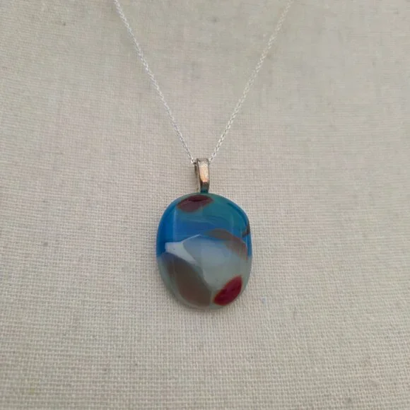 Pendant Necklace Colored Glass Silver Made in San Diego California Stone Womens - Picture 5 of 7